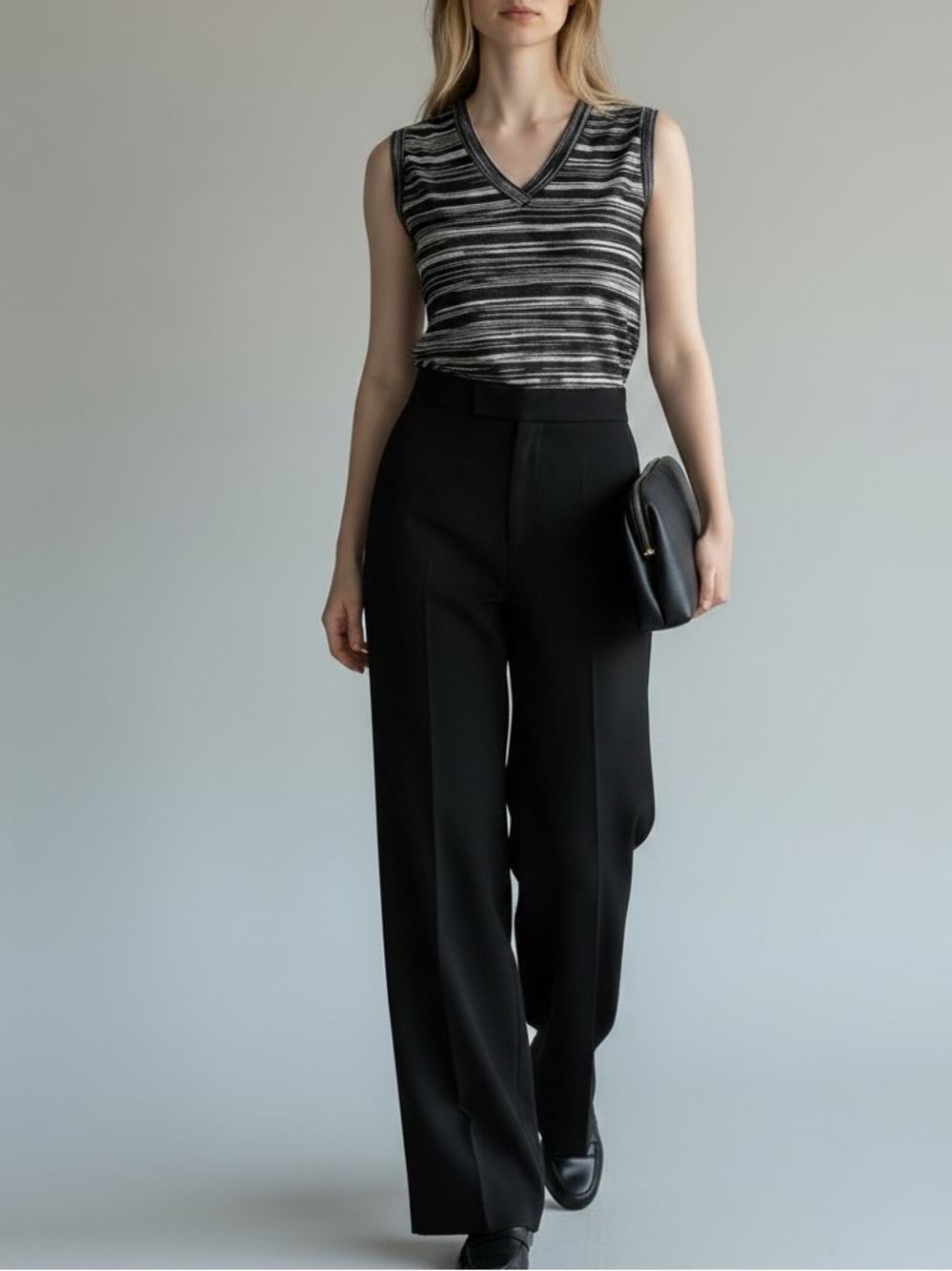 Rodier Paris Space Dye Sleeveless V-Neck Sweater